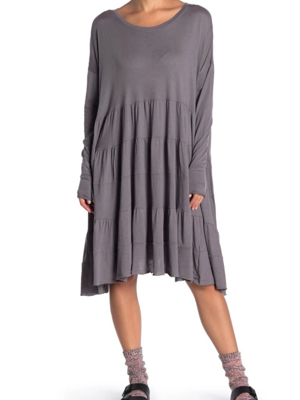 Free People Rory tiered tunic dress in a gray color